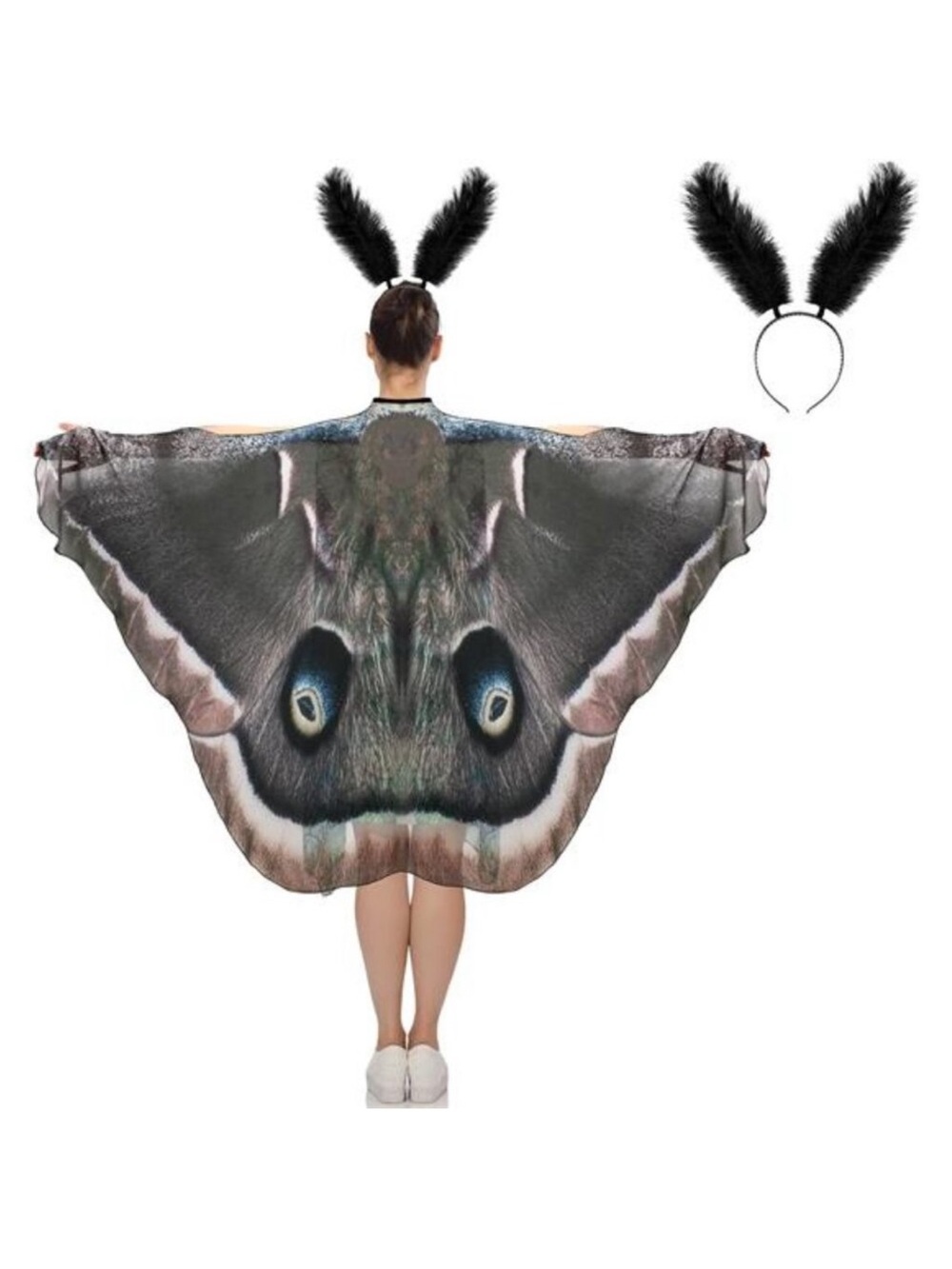 2 Pcs Moth Butterfly Wings Cape Adult Costume with Feather Headband